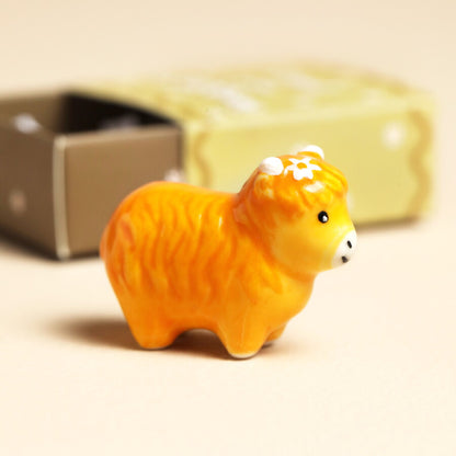 Tiny Matchbox Ceramic Highland Cow Token