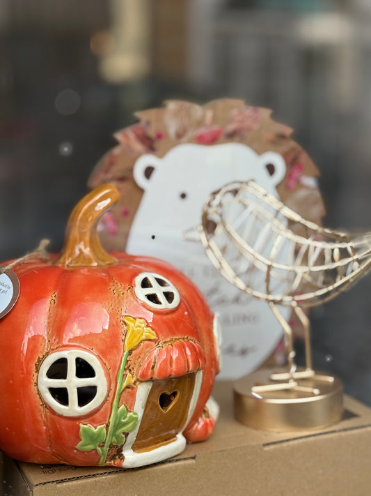 Village Pottery Pumpkin House Tea Light Holder