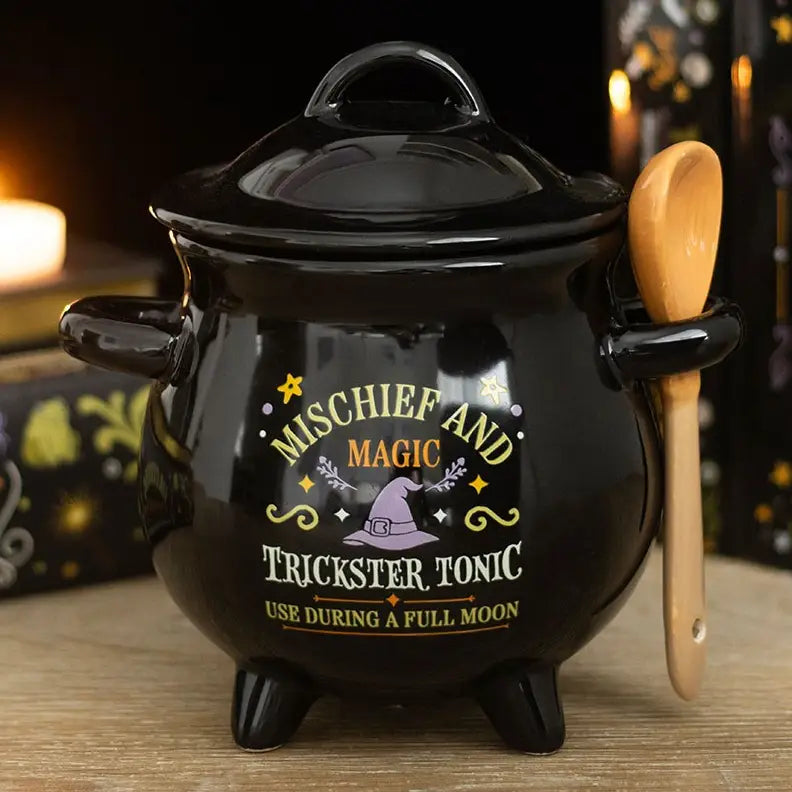 Mischief and Magic Halloween Cauldron Soup Bowl with Spoon