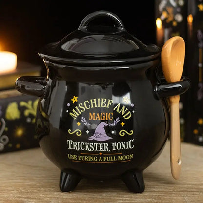 Mischief and Magic Halloween Cauldron Soup Bowl with Spoon