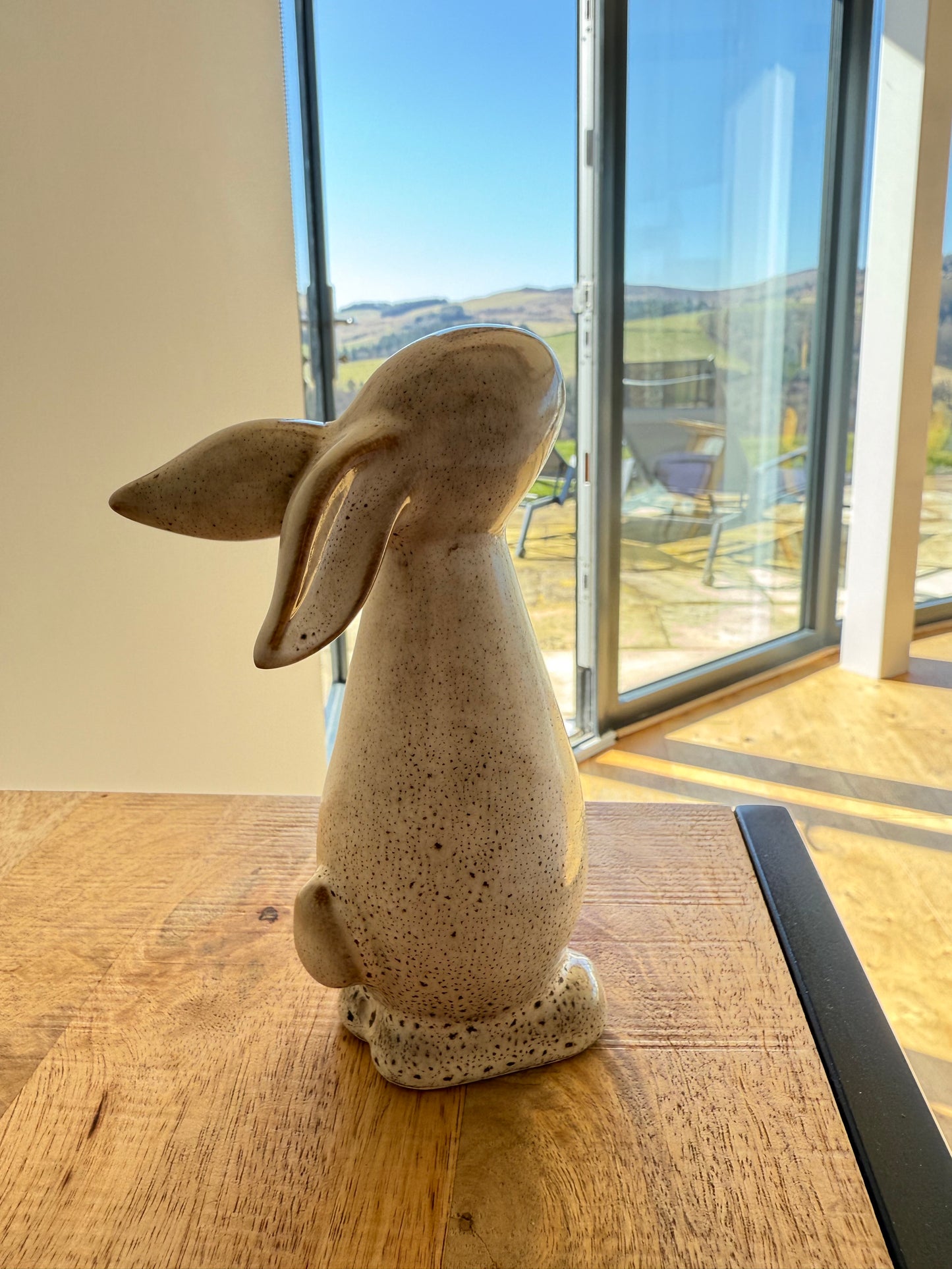 Glazed neutral standing bunny ornament