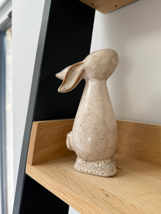 Glazed neutral standing bunny ornament