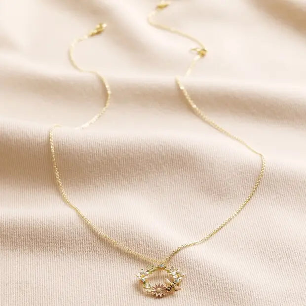 Crystal Flower and Bee Droplet Necklace