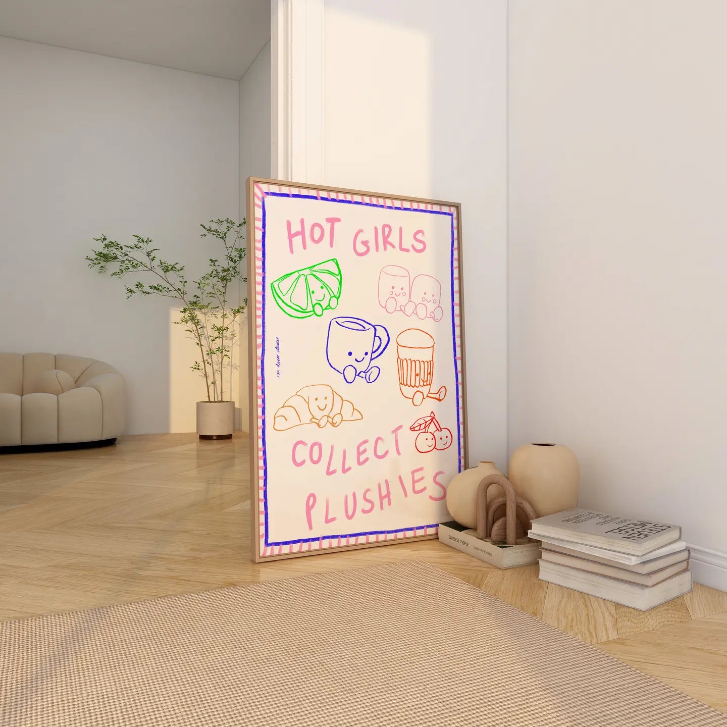 Hot Girls Collect Plushies Art Print - Jellycat soft toy inspired