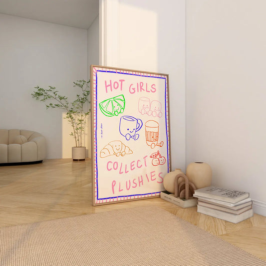 Hot Girls Collect Plushies Art Print - Jellycat soft toy inspired