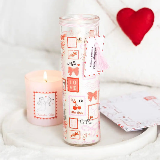 Postage Stamp Sparkling Rose Valentine's Day Tube Candle
