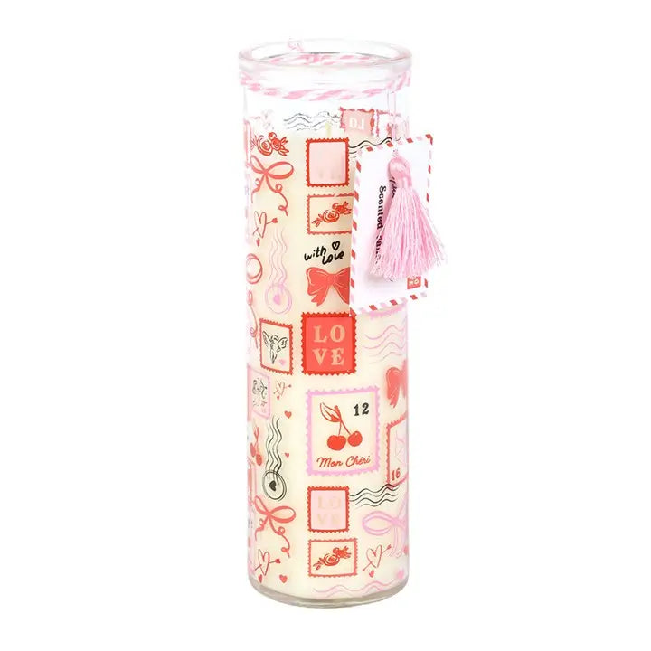 Postage Stamp Sparkling Rose Valentine's Day Tube Candle
