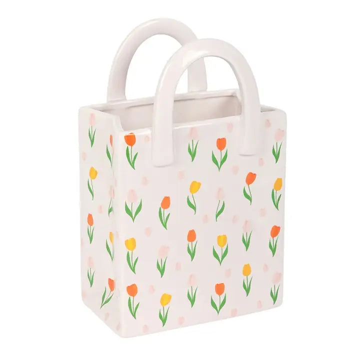 Tulip Print Ceramic Bag-Shaped Spring Flower Vase