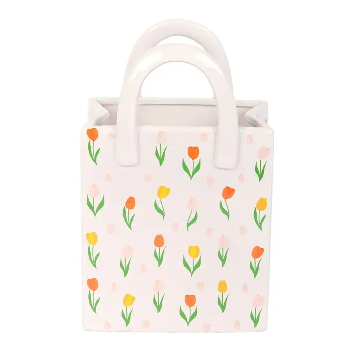 Tulip Print Ceramic Bag-Shaped Spring Flower Vase