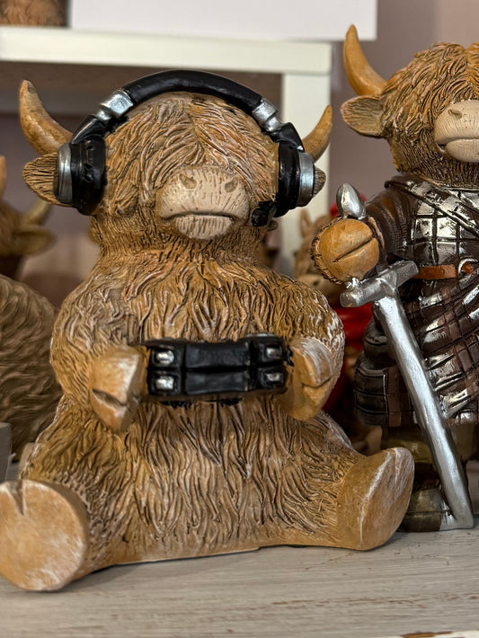 Gamer highland cow ornament