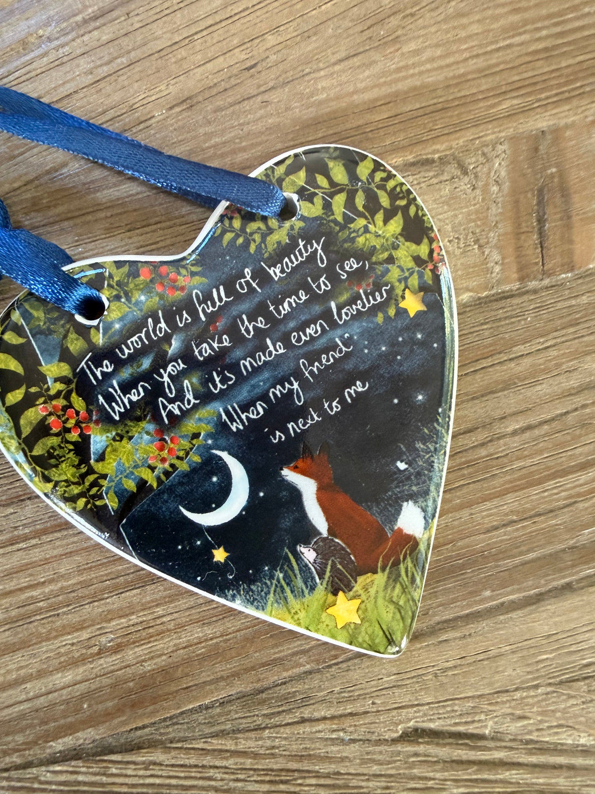 Fox Under the Moon Heart ceramic Hanging Decorations