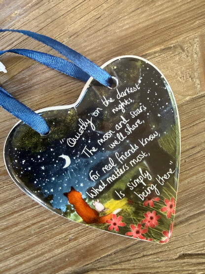 Fox Under the Moon Heart ceramic Hanging Decorations