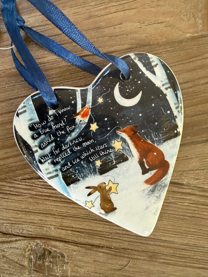 Fox Under the Moon Heart ceramic Hanging Decorations