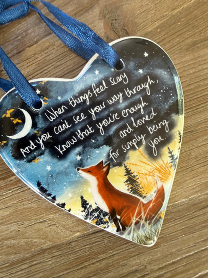 Fox Under the Moon Heart ceramic Hanging Decorations