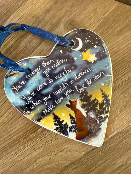 Fox Under the Moon Heart ceramic Hanging Decorations