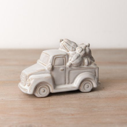 Glazed neutral ceramic Truck Ornament With Pumpkins