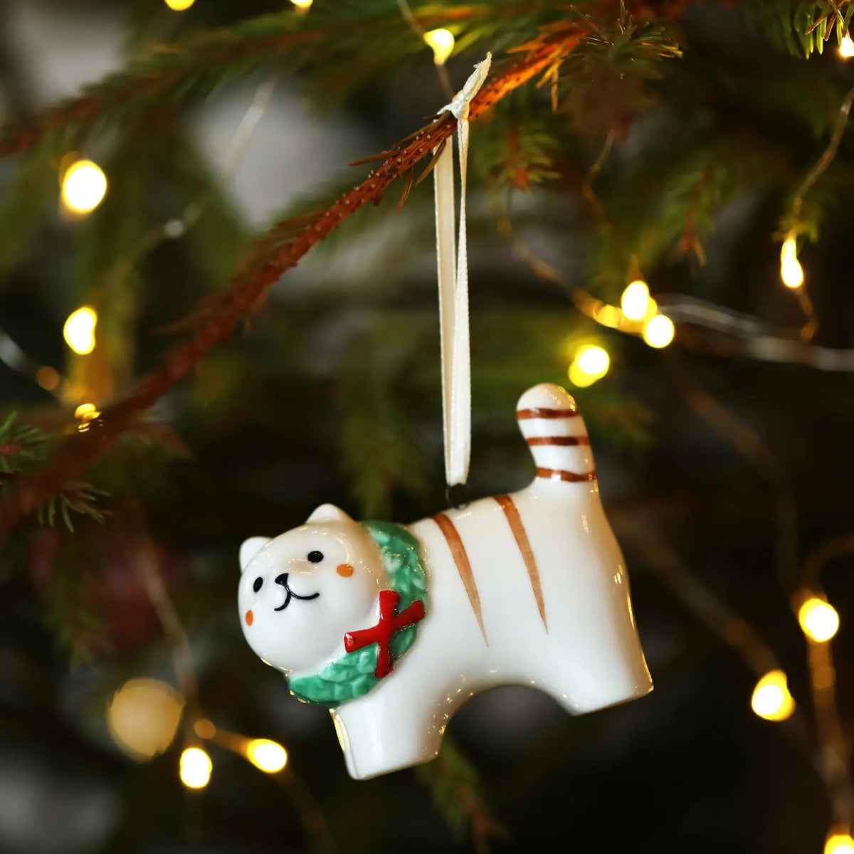 Ceramic Christmas Cat Hanging Decoration