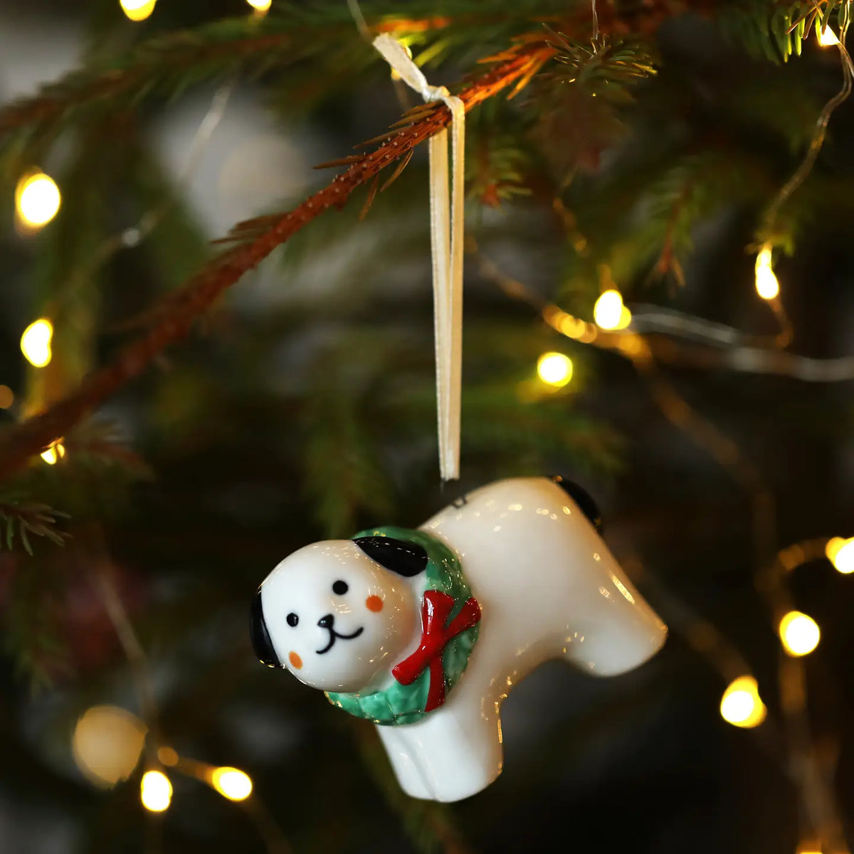 Ceramic Christmas Dog Hanging Decoration