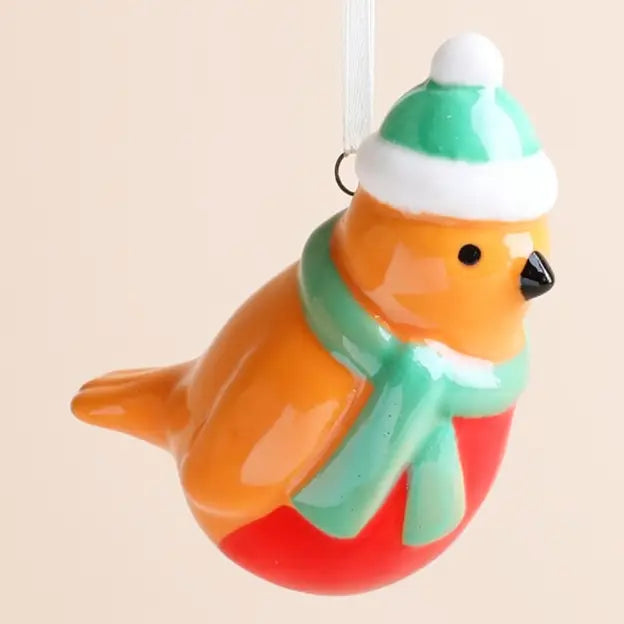 Ceramic Christmas Robin Hanging Decoration