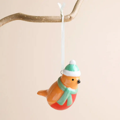 Ceramic Christmas Robin Hanging Decoration