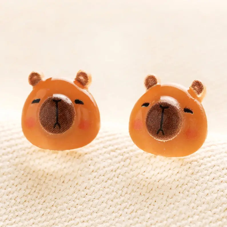 Enamel Brown Capybara Stud Earrings