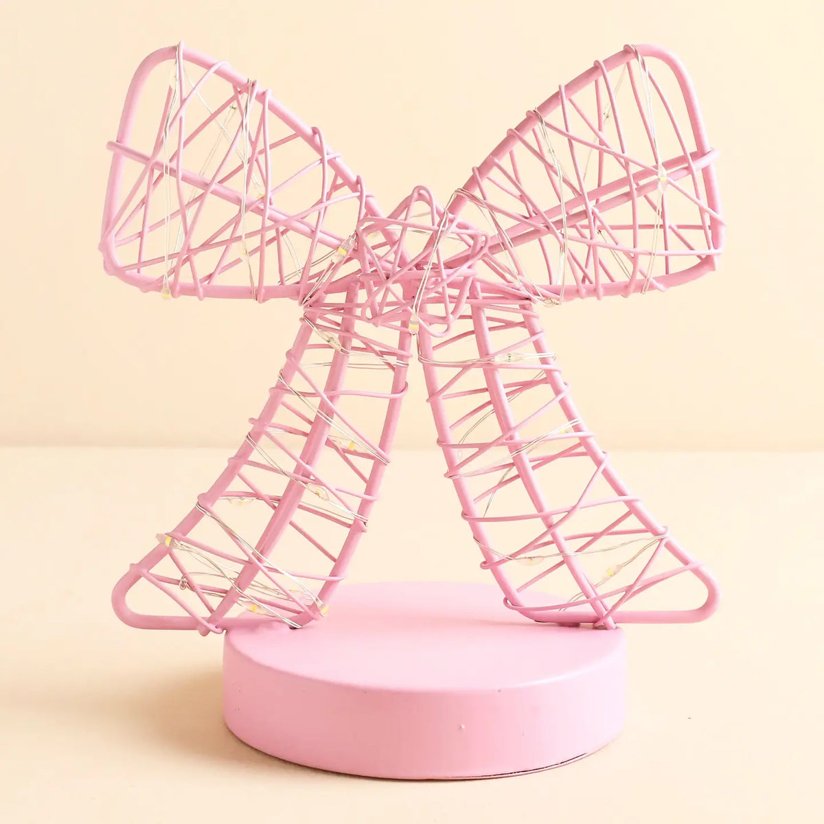Battery Powered Pink Wire Bow Light