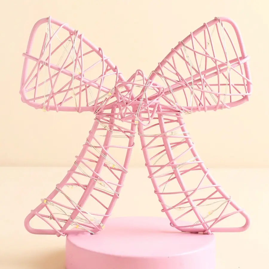 Battery Powered Pink Wire Bow Light