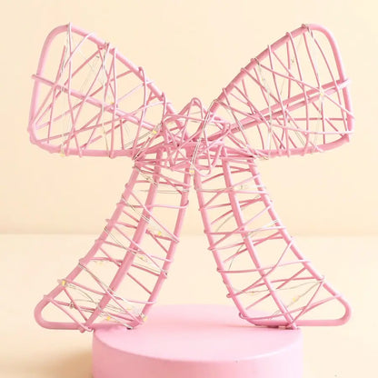 Battery Powered Pink Wire Bow Light