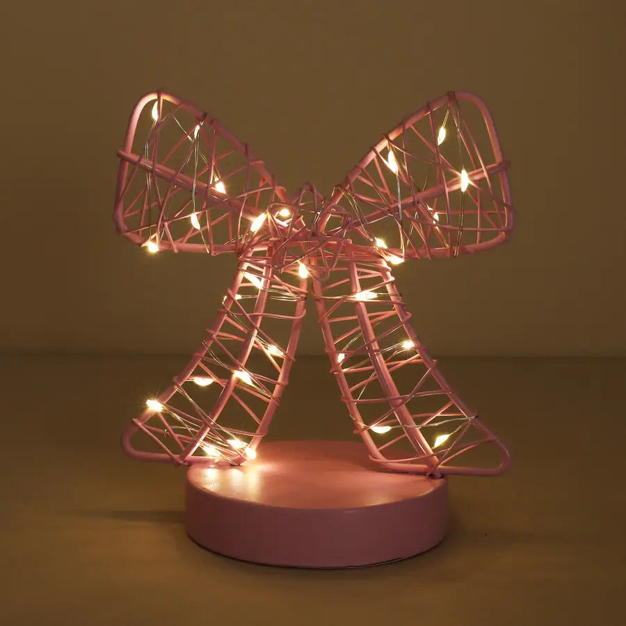 Battery Powered Pink Wire Bow Light