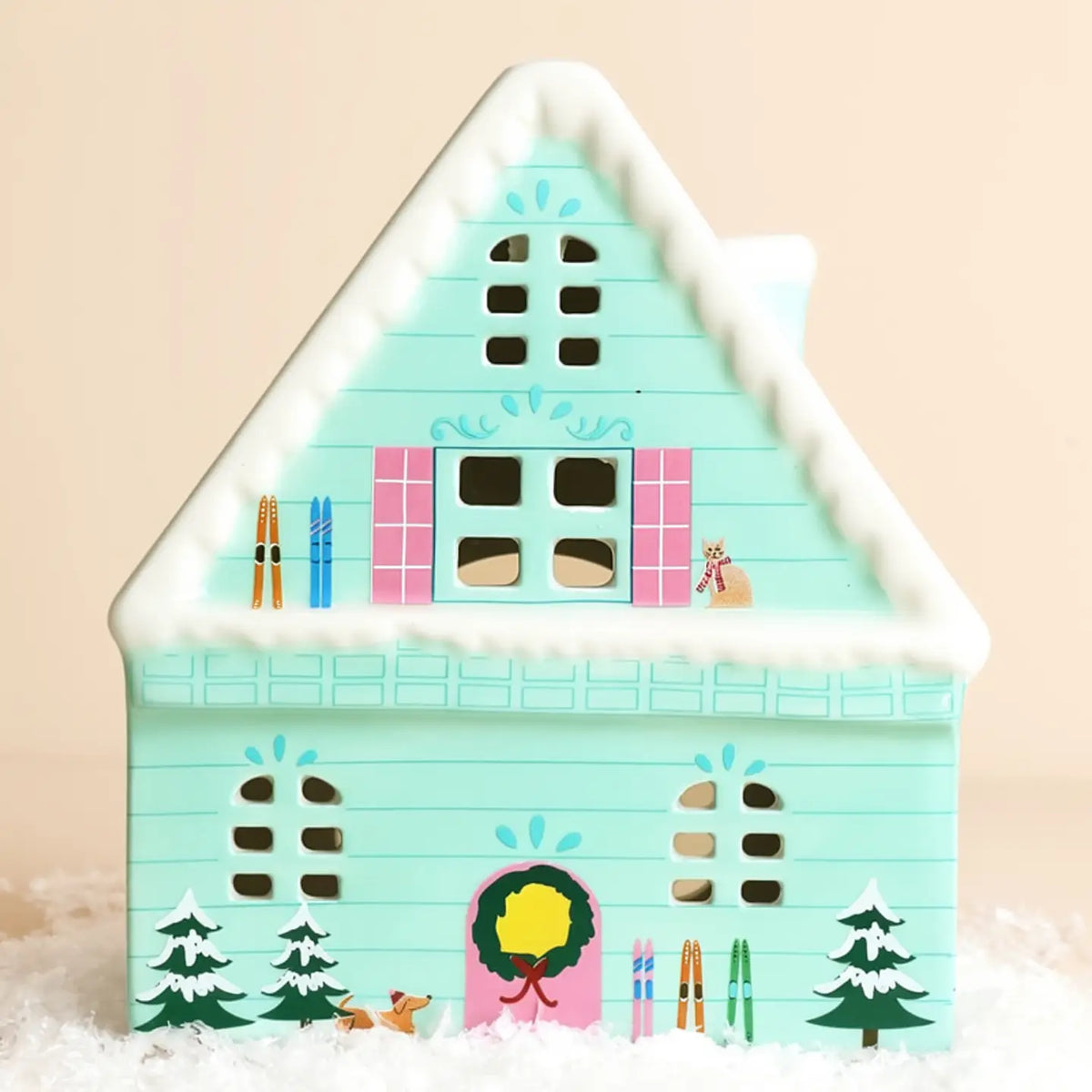 Ceramic Ski Chalet Tealight Holder
