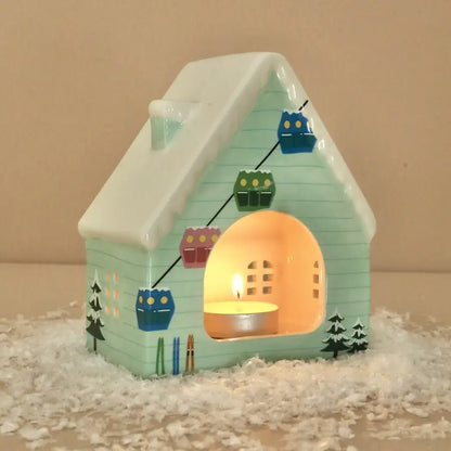Ceramic Ski Chalet Tealight Holder