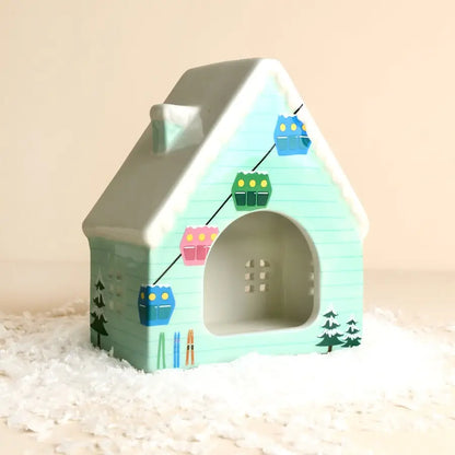 Ceramic Ski Chalet Tealight Holder