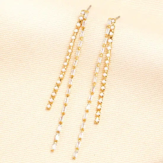 Crystal and Pearl Drop Stud Earrings in Gold