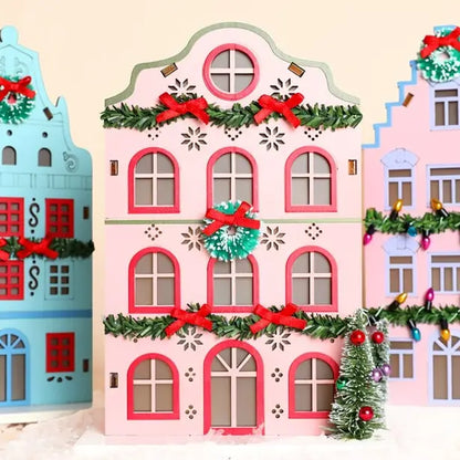 Battery Powered Wooden Pink House Led Light Decoration