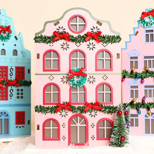 Battery Powered Wooden Pink House Led Light Decoration