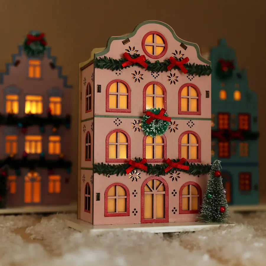Battery Powered Wooden Pink House Led Light Decoration