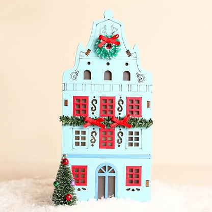Battery Powered Wooden Blue Led House Light Decoration