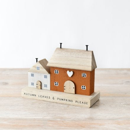 Autumn leaves & pumpkins please wooden street scene block