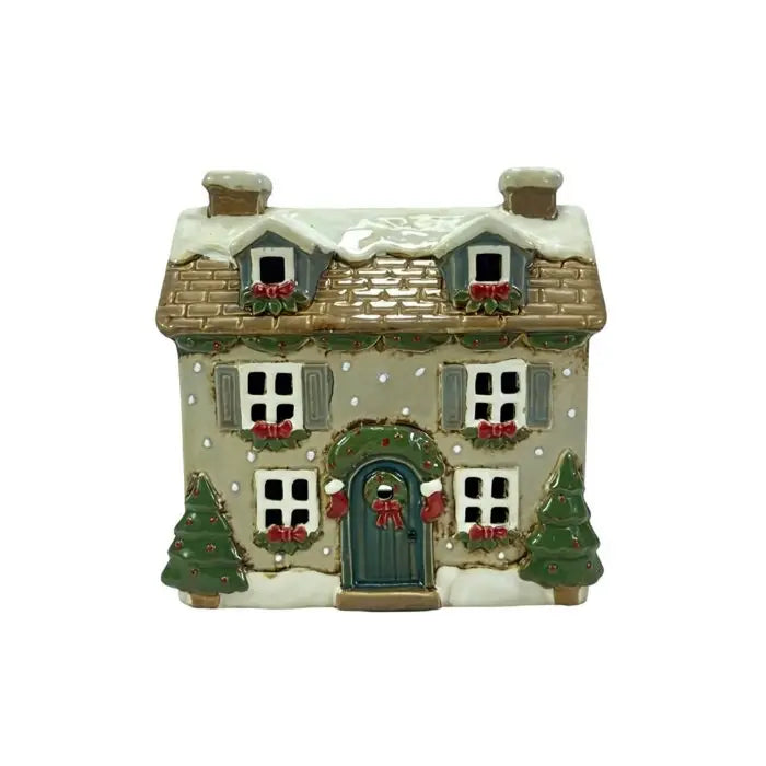 Holly Cottage Stoneware House with Dormer Windows Candle Holder