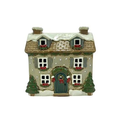 Holly Cottage Stoneware House with Dormer Windows Candle Holder