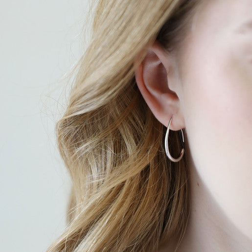 Small Teardrop Hoop Earrings in Silver