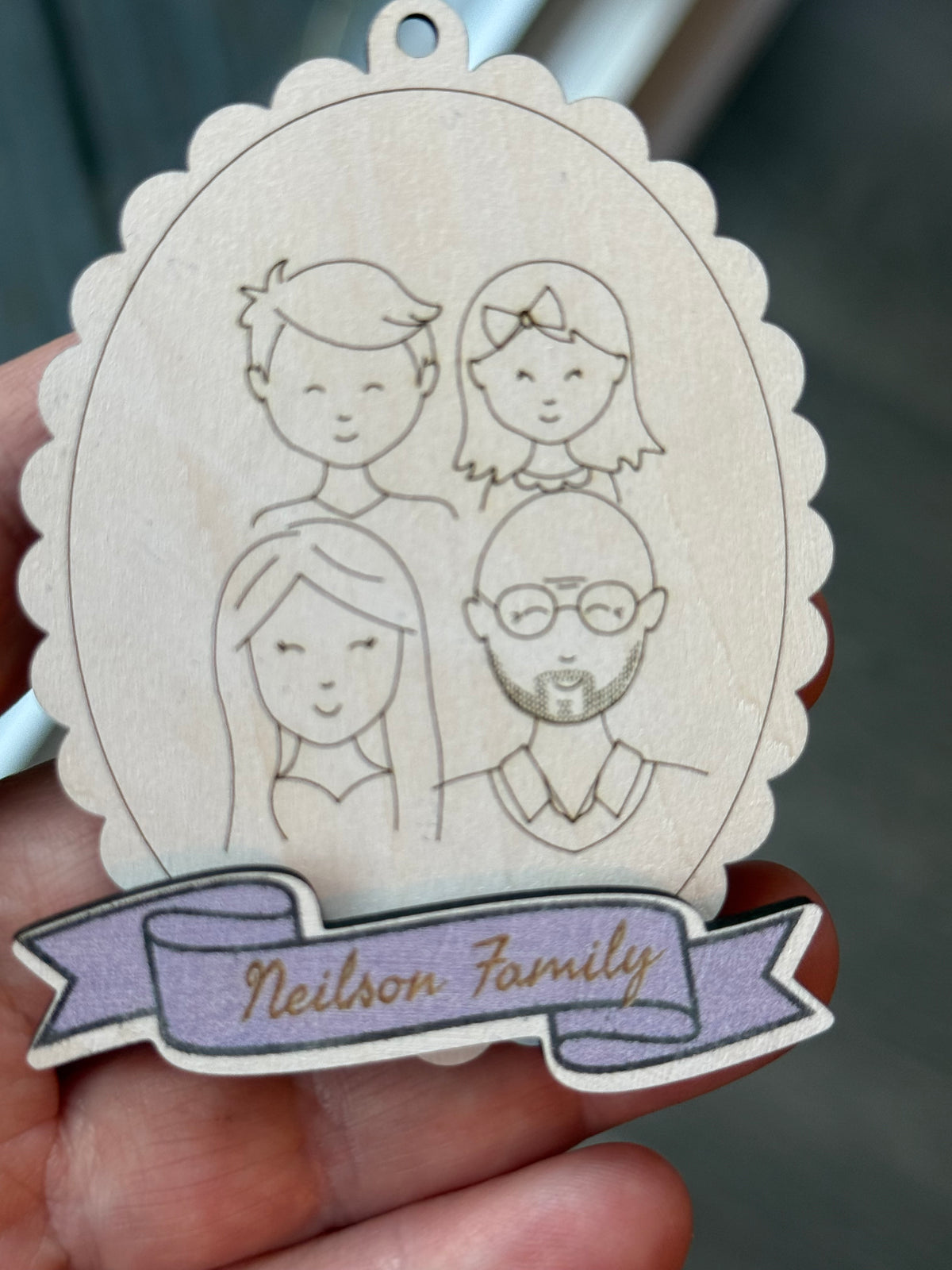 Personalised Family Portrait Wooden Hanging Decoration