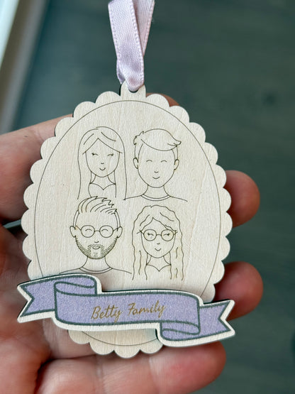 Personalised Family Portrait Wooden Hanging Decoration