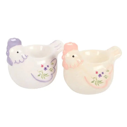 Set of 2 Floral Hen Chicken Shaped Egg Cups