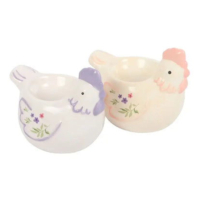 Set of 2 Floral Hen Chicken Shaped Egg Cups
