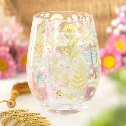 Luna Bloom Floral Print Stemless Glass