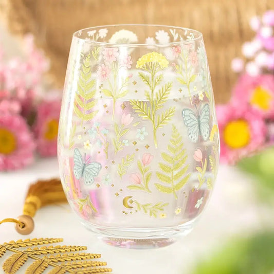 Luna Bloom Floral Print Stemless Glass