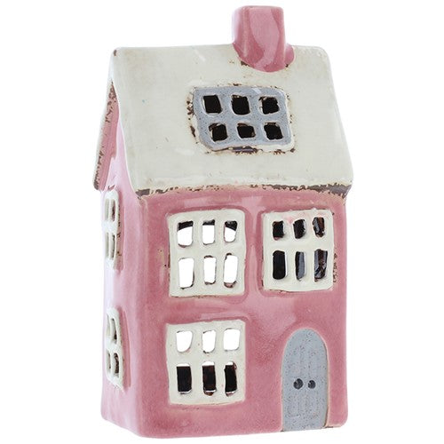 Village Pottery - Tall Pink Ceramic House Tea Light Holder – Village Candle Ornament