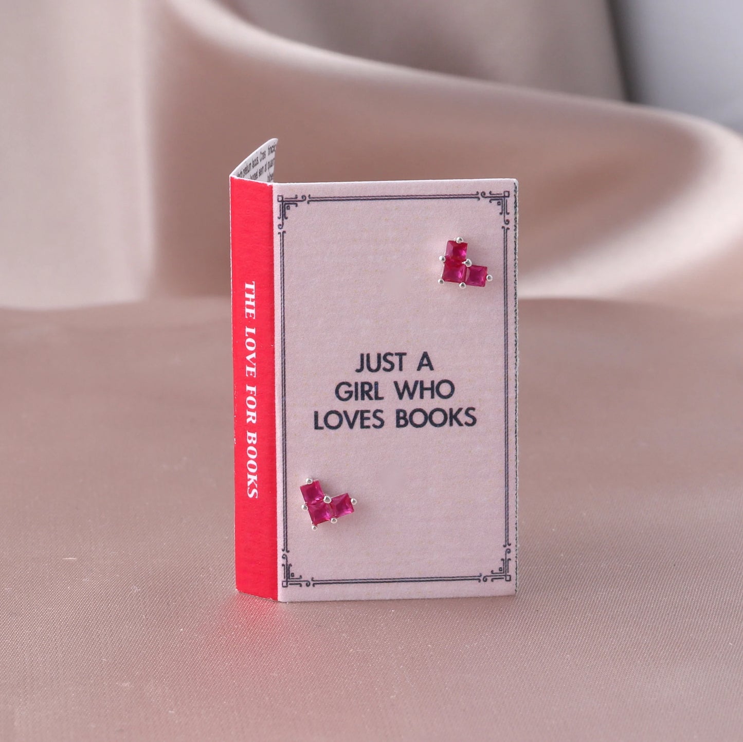 JUST A GIRL WHO LOVES BOOKS Ruby Heart Earrings