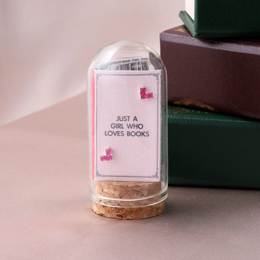 JUST A GIRL WHO LOVES BOOKS Ruby Heart Earrings